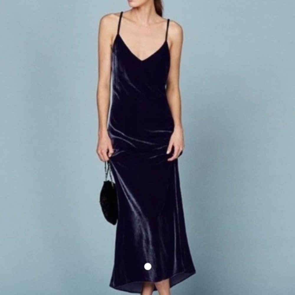 Reformation Blue Velvet Chemise Midi Dress XS